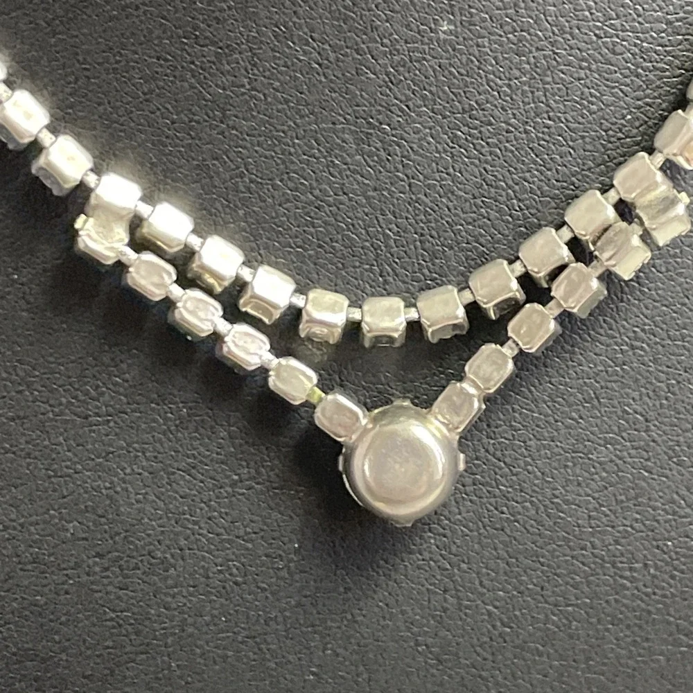 50s Rhinestone Necklace Vintage Dainty Elegant Date Night Wedding Jewelry 15" - Picture 6 of 8